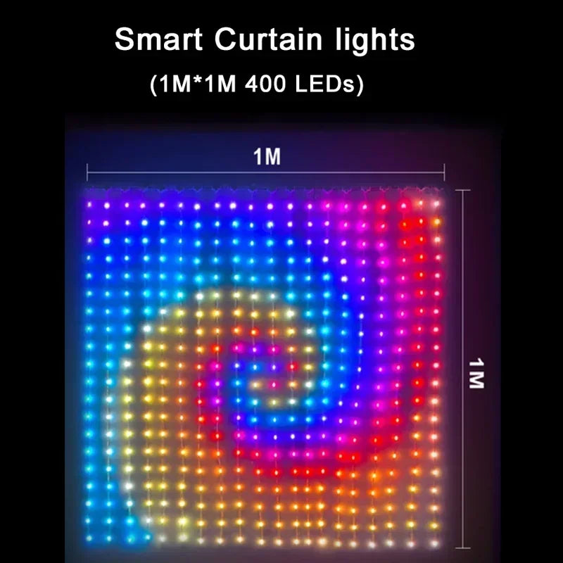 400LEDs Smart Curtain Lights String RGB Fairy Lights Bluetooth App DIY Music Change Display for Bedroom Window Decoration