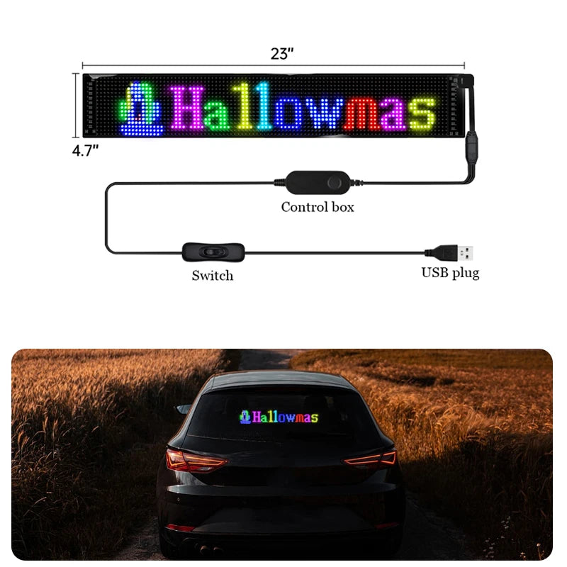 LED Matrix Panel Rolling Advertising LED Signage USB 5V Bluetooth App Controlled Sign Light Programmable LED Car Sign