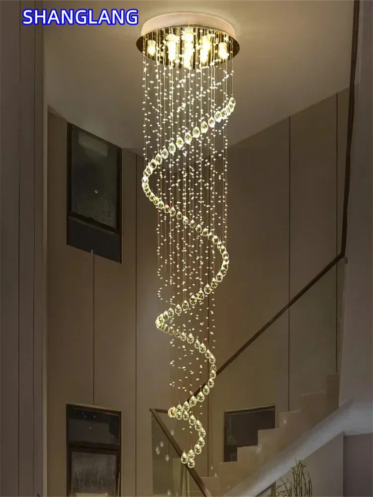 Modern K9 Large LED Spiral Living Room Crystal Chandeliers Lighting Fixture For Staircase Stair Lamp Showcase Bedroom Hotel Hall