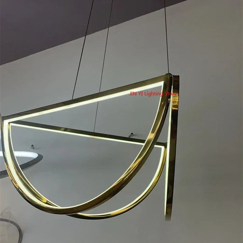 Designer Led Stainless Steel Chandelier For Dining Room Hotel Half Circle Pendant Lamp Factory Dropship Store Customizable