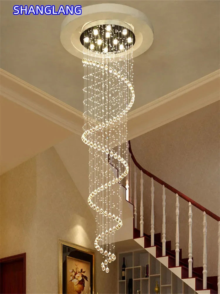 Modern K9 Large LED Spiral Living Room Crystal Chandeliers Lighting Fixture For Staircase Stair Lamp Showcase Bedroom Hotel Hall