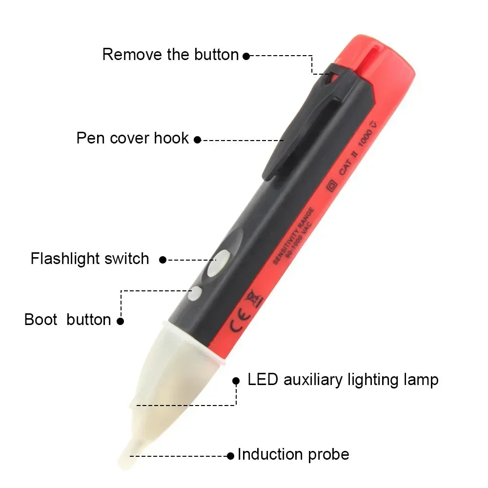 AC 110V 220V Voltmeter Voltage Probe Volt Meter Power Detector Tester Non-Contact Socket Wall Electric Indicator 90-1000V