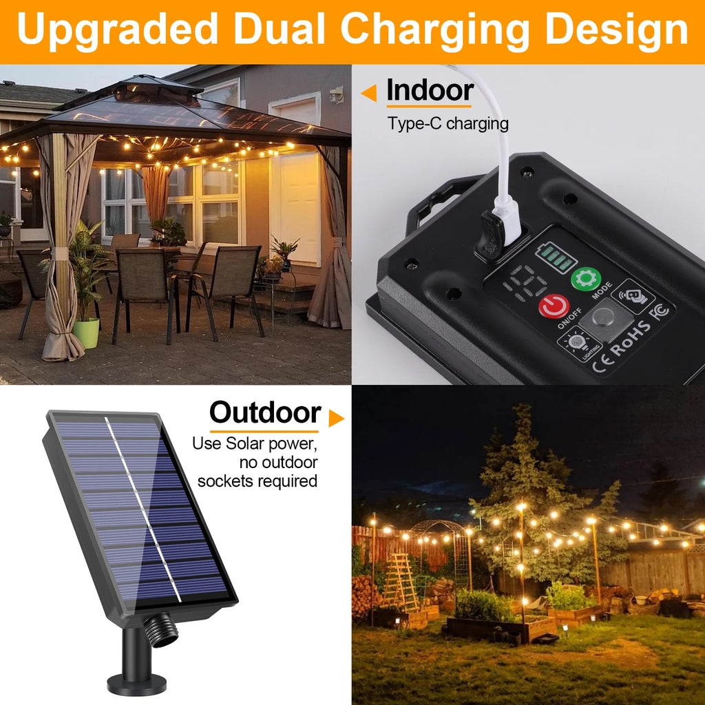 Mini T22 Led String Lights Outdoor Solar Powered 24V Waterproof Dimmable USB Charge Solar Garland for Wedding Party Decoration