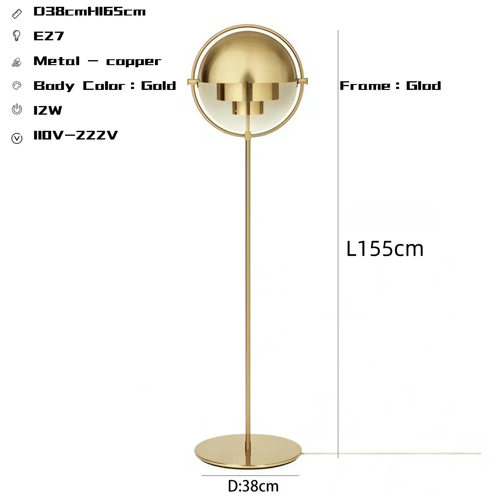 Modern Gubi Floor Lamps For Living Room Home Decor Designer Black Gold Metal Standing Lights