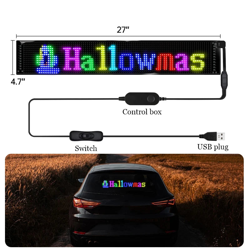 LED Matrix Panel Rolling Advertising LED Signage USB 5V Bluetooth App Controlled Sign Light Programmable LED Car Sign