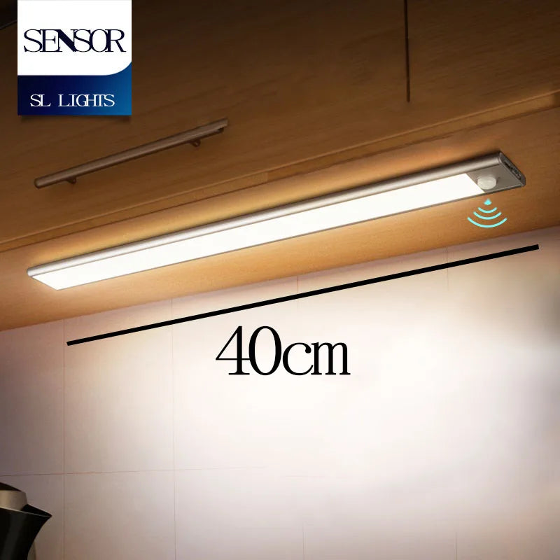 Wireless Under Cupboard Light LED Motion Sensor Cabinet Light USB Rechargeable Long Strip Night Lamp For Kitchen Closet Wardrobe