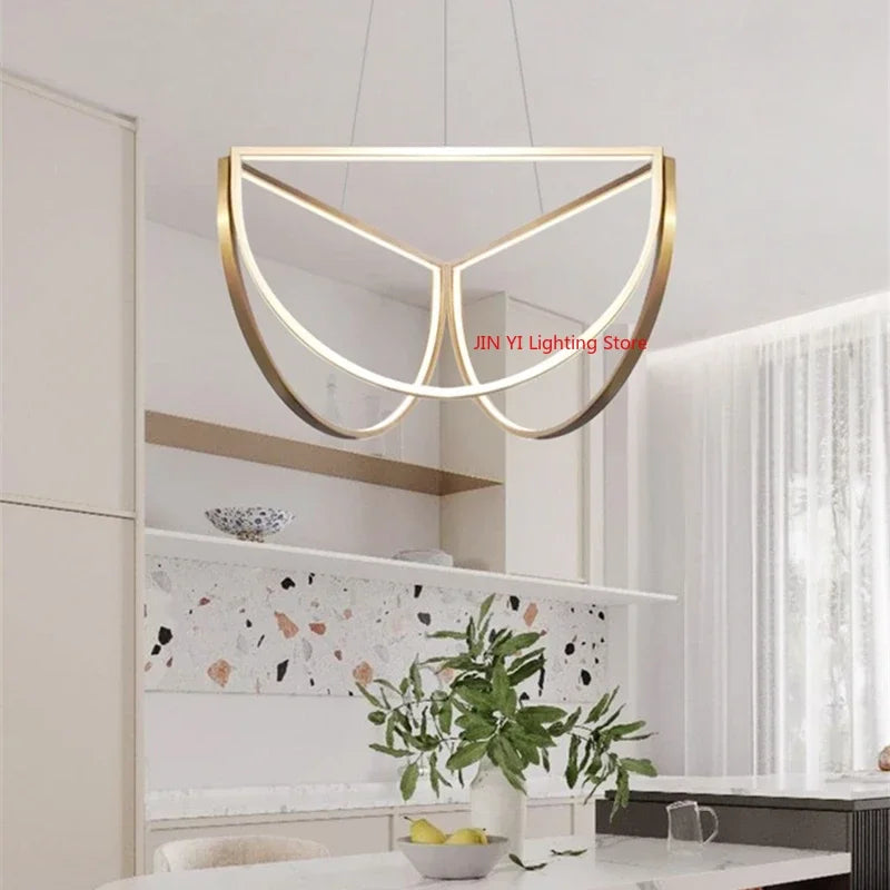 Designer Led Stainless Steel Chandelier For Dining Room Hotel Half Circle Pendant Lamp Factory Dropship Store Customizable