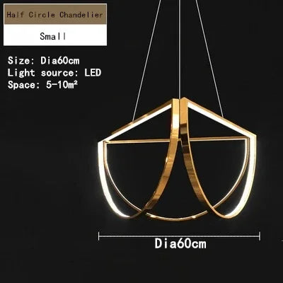 Designer Led Stainless Steel Chandelier For Dining Room Hotel Half Circle Pendant Lamp Factory Dropship Store Customizable