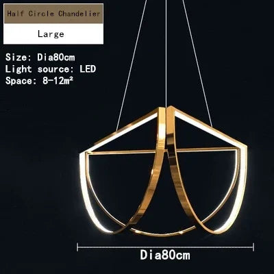 Designer Led Stainless Steel Chandelier For Dining Room Hotel Half Circle Pendant Lamp Factory Dropship Store Customizable