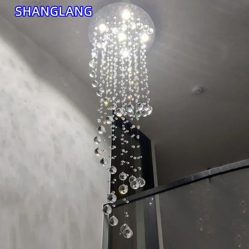 Modern K9 Large LED Spiral Living Room Crystal Chandeliers Lighting Fixture For Staircase Stair Lamp Showcase Bedroom Hotel Hall