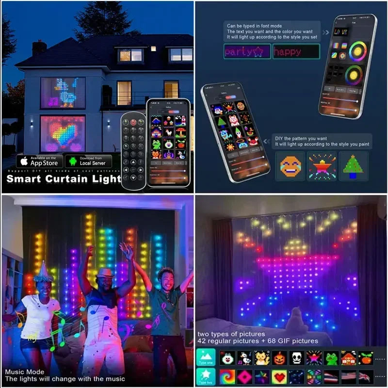 400LEDs Smart Curtain Lights String RGB Fairy Lights Bluetooth App DIY Music Change Display for Bedroom Window Decoration